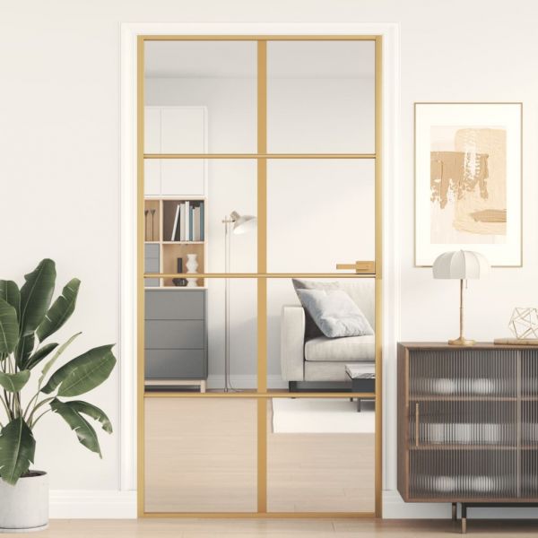 vidaXL Porta Interior 102,5x201,5 cm Vidro Temperado/alumínio Dourado - 2503932452