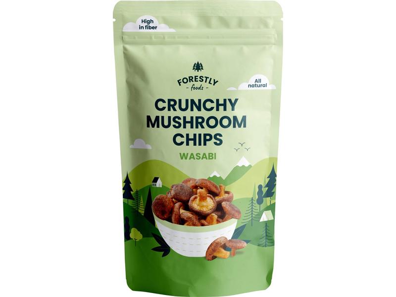 Forestly Foods Crunchy Mushroom Chips – Wasabi 50 g Knusprige Shiitake-Pilz-Chips mit Wasabiaroma