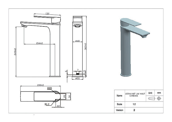 Mitigeur de lavabo XL H.30,2 cm, chrome, Essebagno Leona