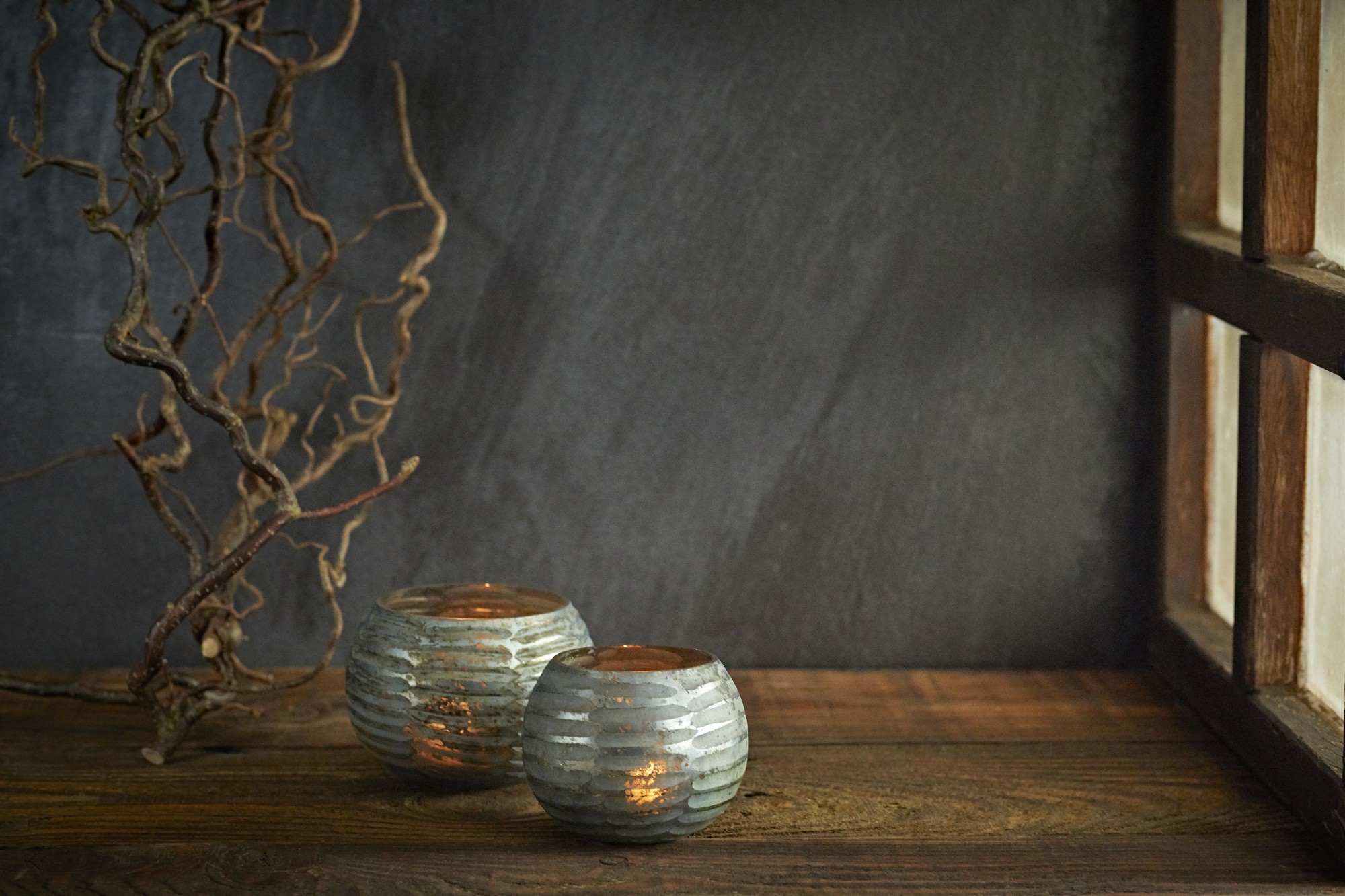Windlicht 'Barisse', antik silber, Ø 11 cm, H 9 cm von fischer's lagerhaus