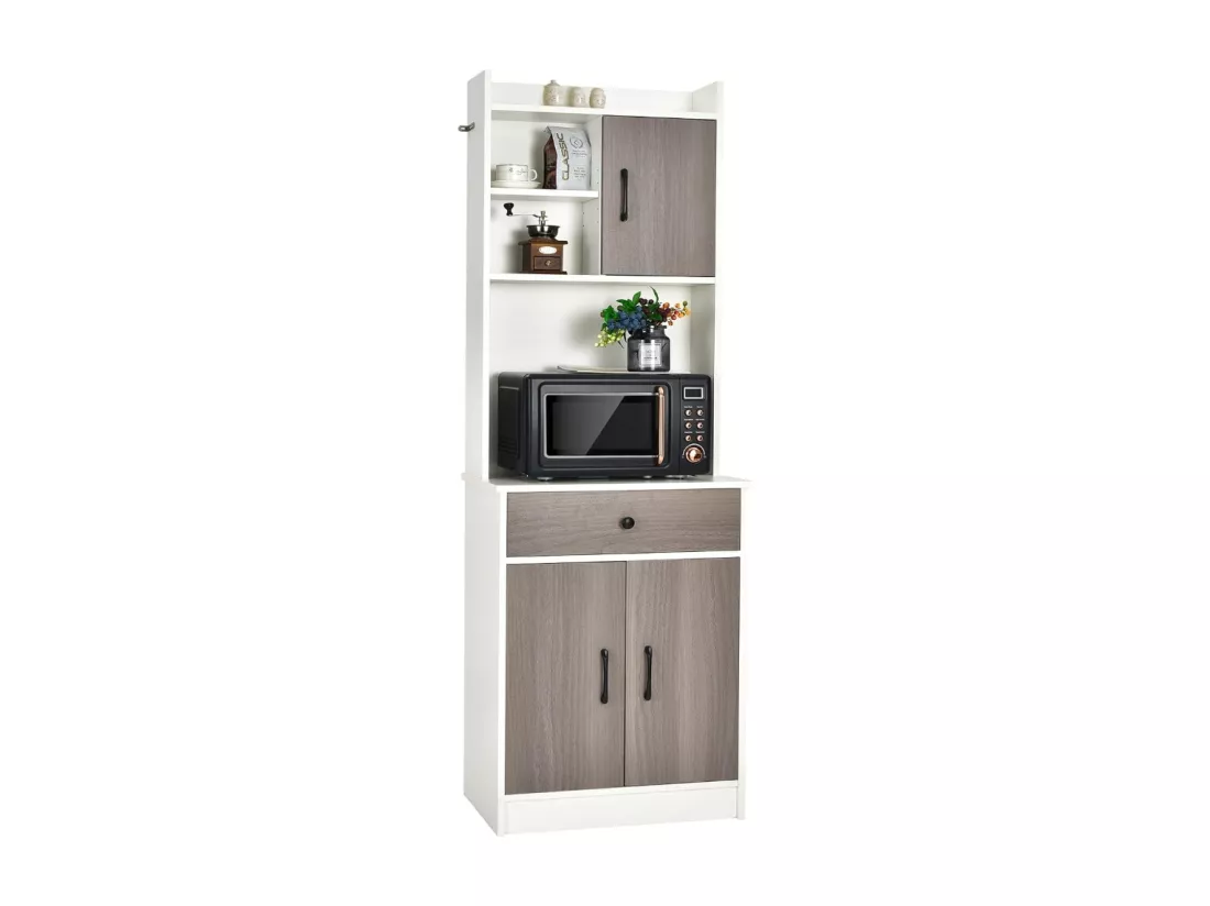 Buffet Cuisine, Armoire Cuisine Vaisselier 3 Portes avec Tiroir, Meuble Cuisine avec Passe-Câble, 3 Étagères, Placard de Cuisine, Kit Anti-basculement, 60 x 40 x 180 CM (Blanc)