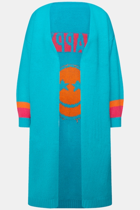 Long-Strickjacke, offene Form, Rücken-Smiley