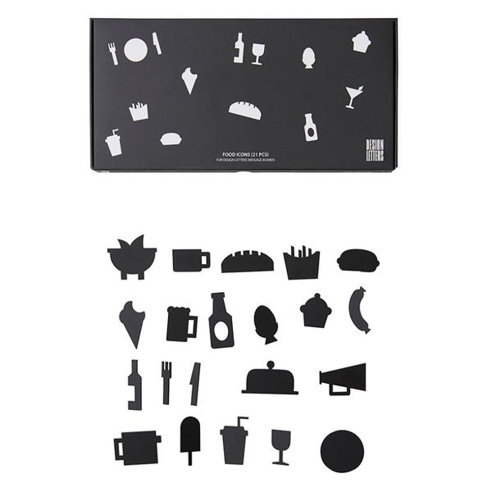 Køb Design Letters Food Icons for Messageboard Black