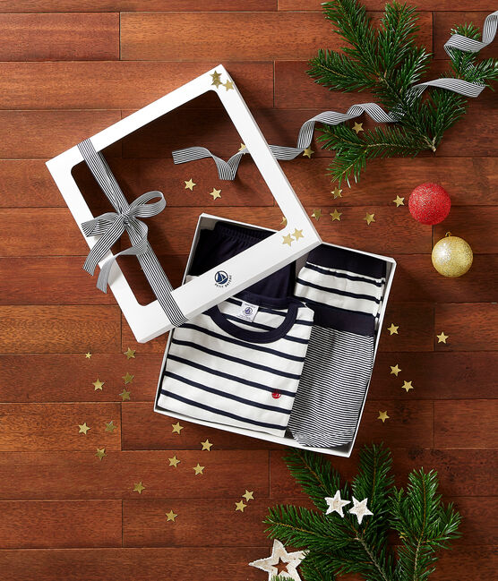 Coffret cadeau pyjama et boxers rayés en coton