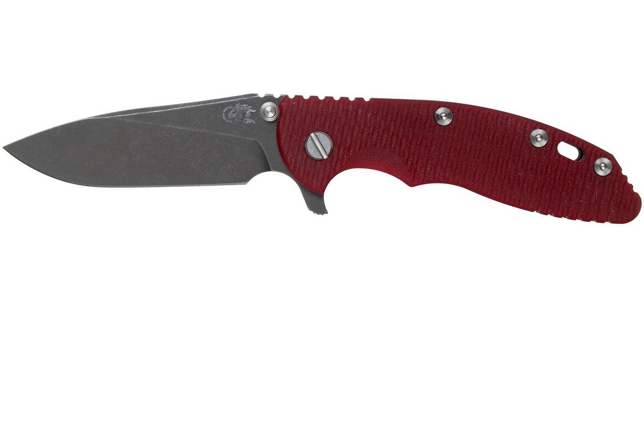 Rick Hinderer XM18 3,5” Slicer CPM 20CV Battle Black DLC, Red G10, zakmes