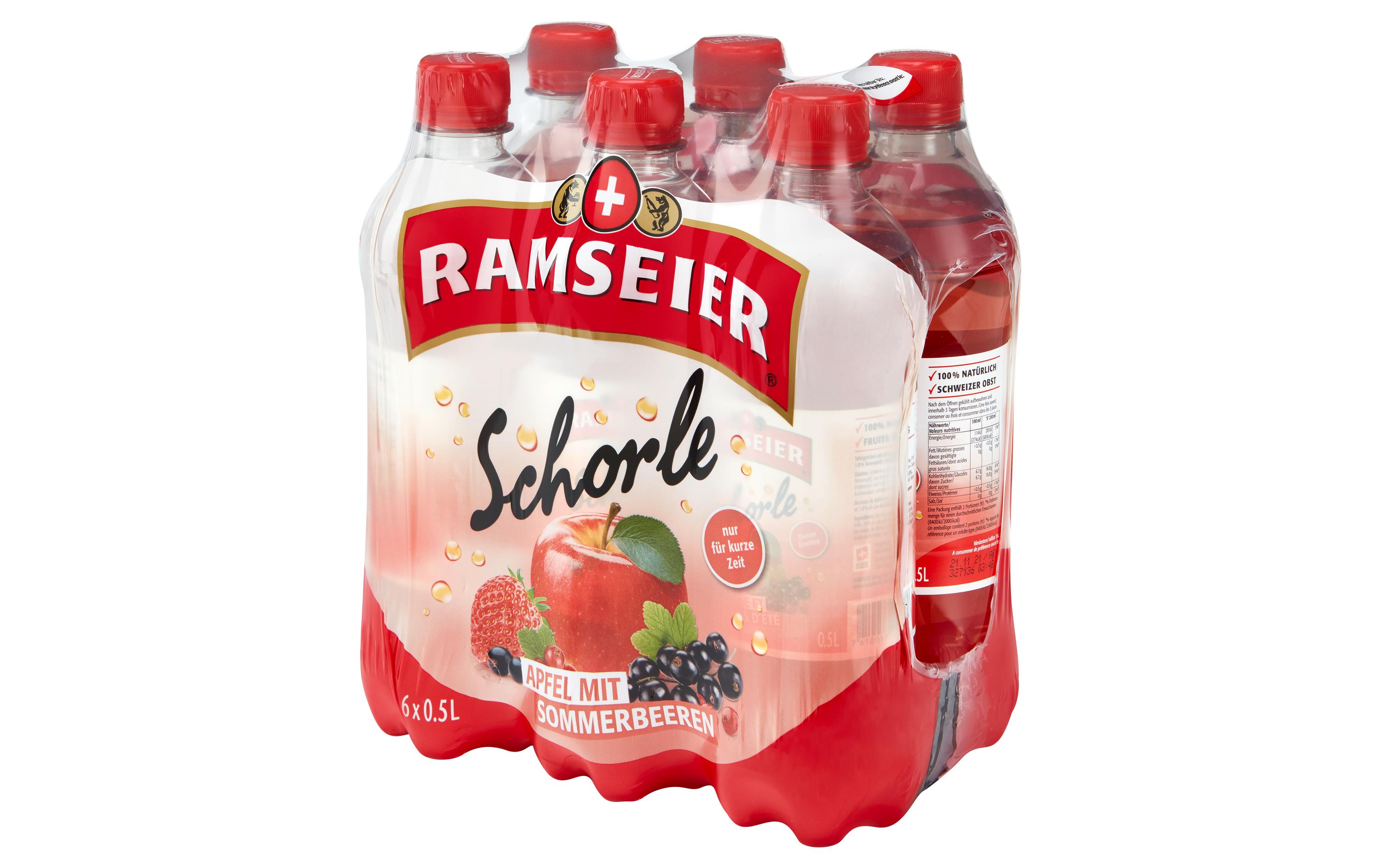 Apfelschorle Sommerbeeren 6 x 0.5 lFruchtige Mischung, mit einer Beerensaftmischung verfeinert