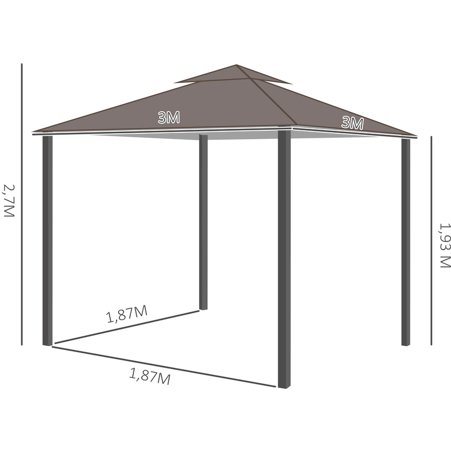 Outsunny Gartenpavillon mit Doppeldach kaffee