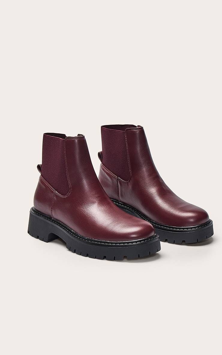 Rouge Bordeaux Bottine À Talon Épais Avec Élastique Au Talon