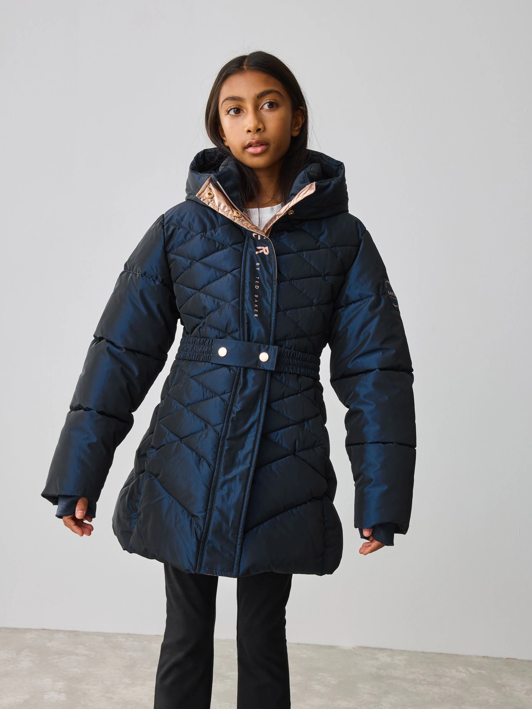 Marineblauw - Baker by Ted Baker - Regenbestendige halfzware gevoerde jas met ceintuur