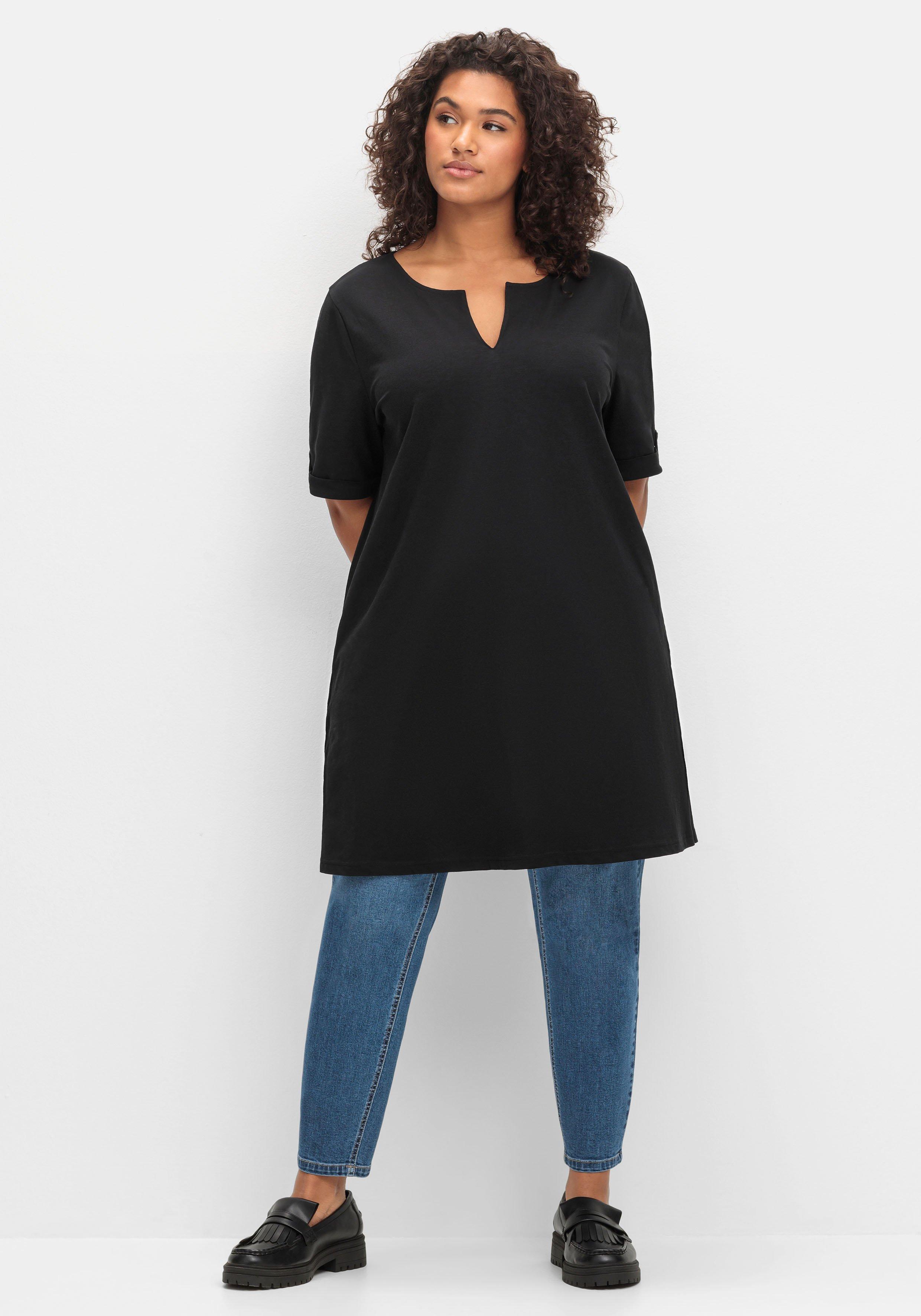 Longshirt mit geschlitztem Ausschnitt