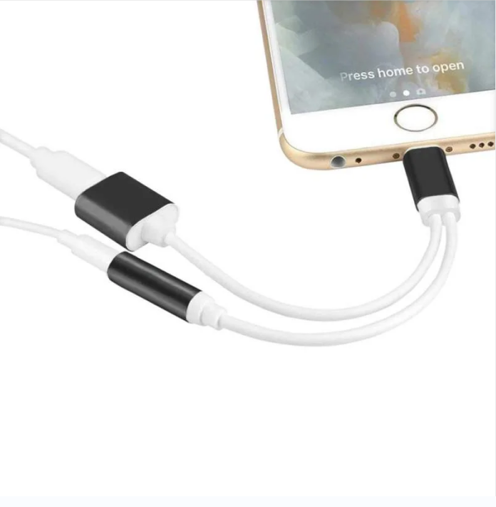 (8cm) 2in1 Lightning auf 3.5mm Klinke   Lightning Audio Musik Kopfhörer Lade Adapter Splitter - Weiss / Schwarz
