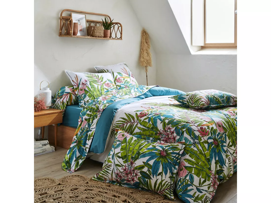 Taie de traversin 200x43 cm coton SUMATRA bleu Paon