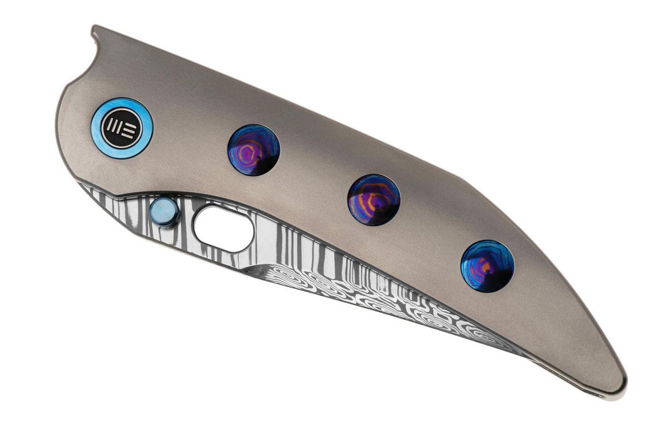 WE Knife Attor WE23037-DS1 Heimskringla Damasteel, Polished Bead Blasted Titanium, Timascus Inlay zakmes, Dalibor Bergam design