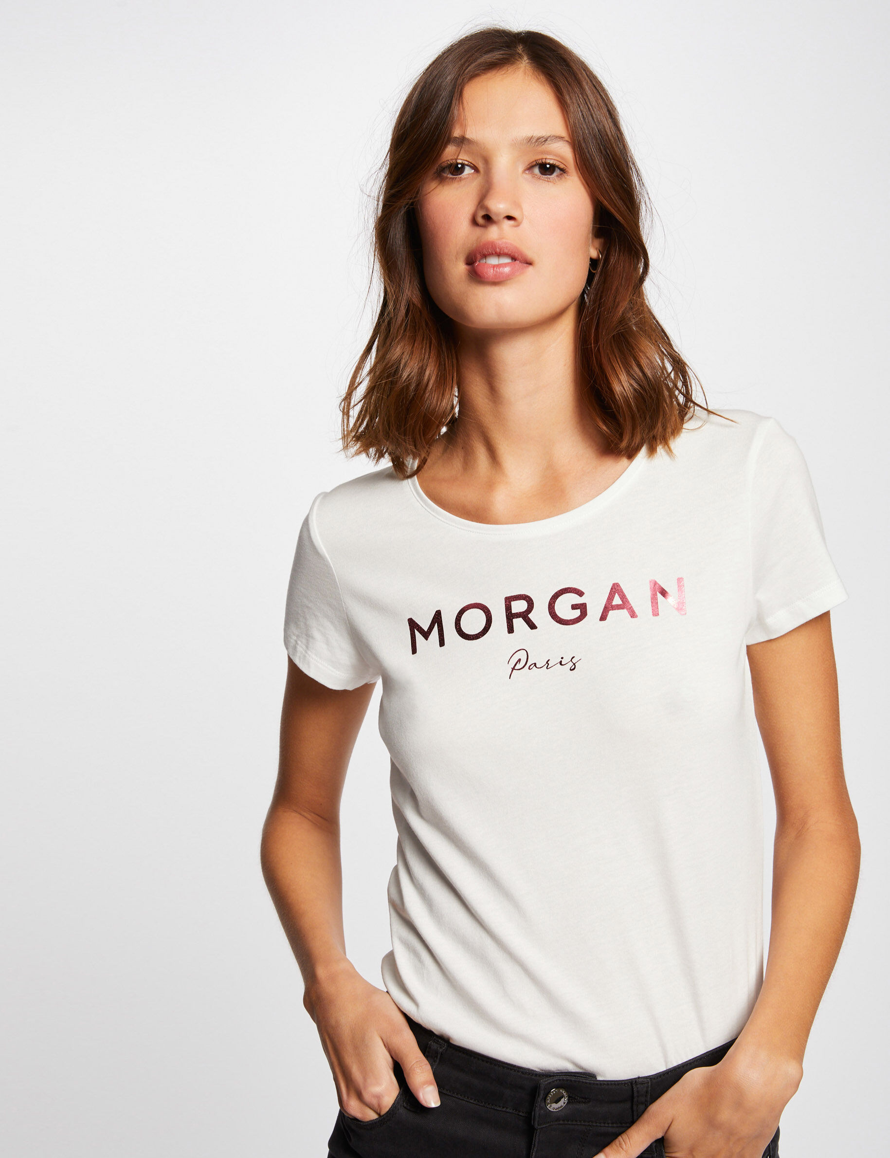 T-shirt manches courtes à inscription corail femme - corail