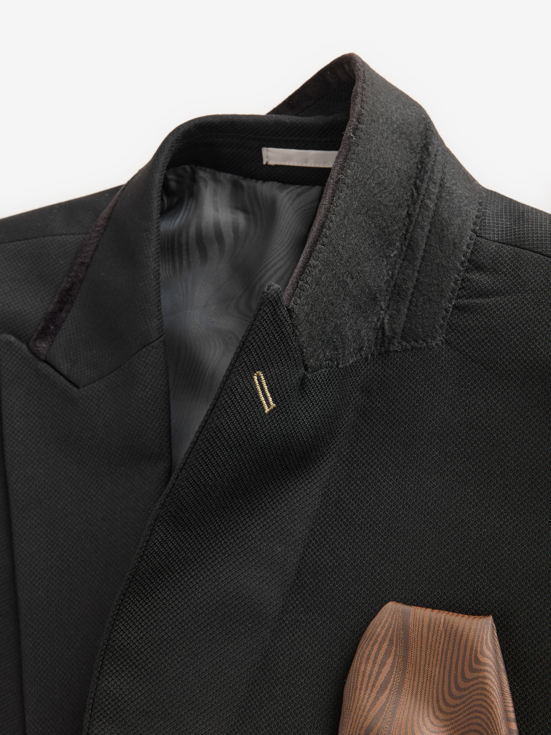 Zwart - Trimmed Textured Self Lapel Tuxedo Suit Jacket
