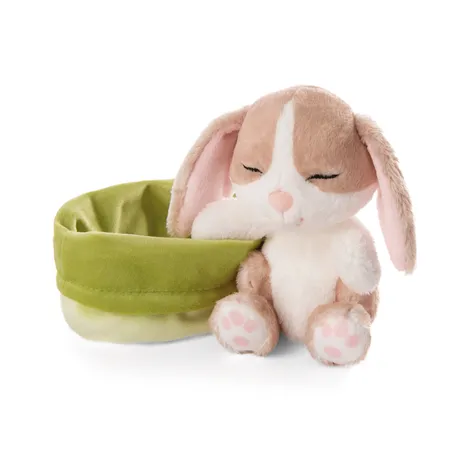 NICI Kuscheltier Hase cappuccino 12cm schlafend im grünen Körbchen