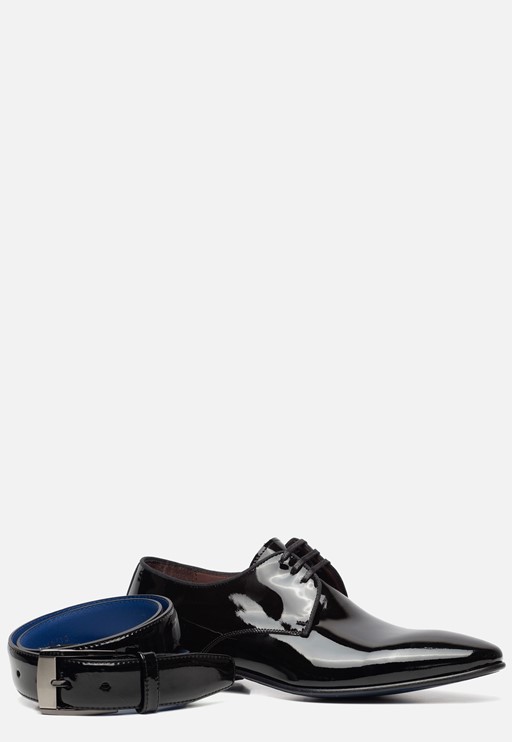 Floris van Bommel Veterschoenen zwart lak Leer