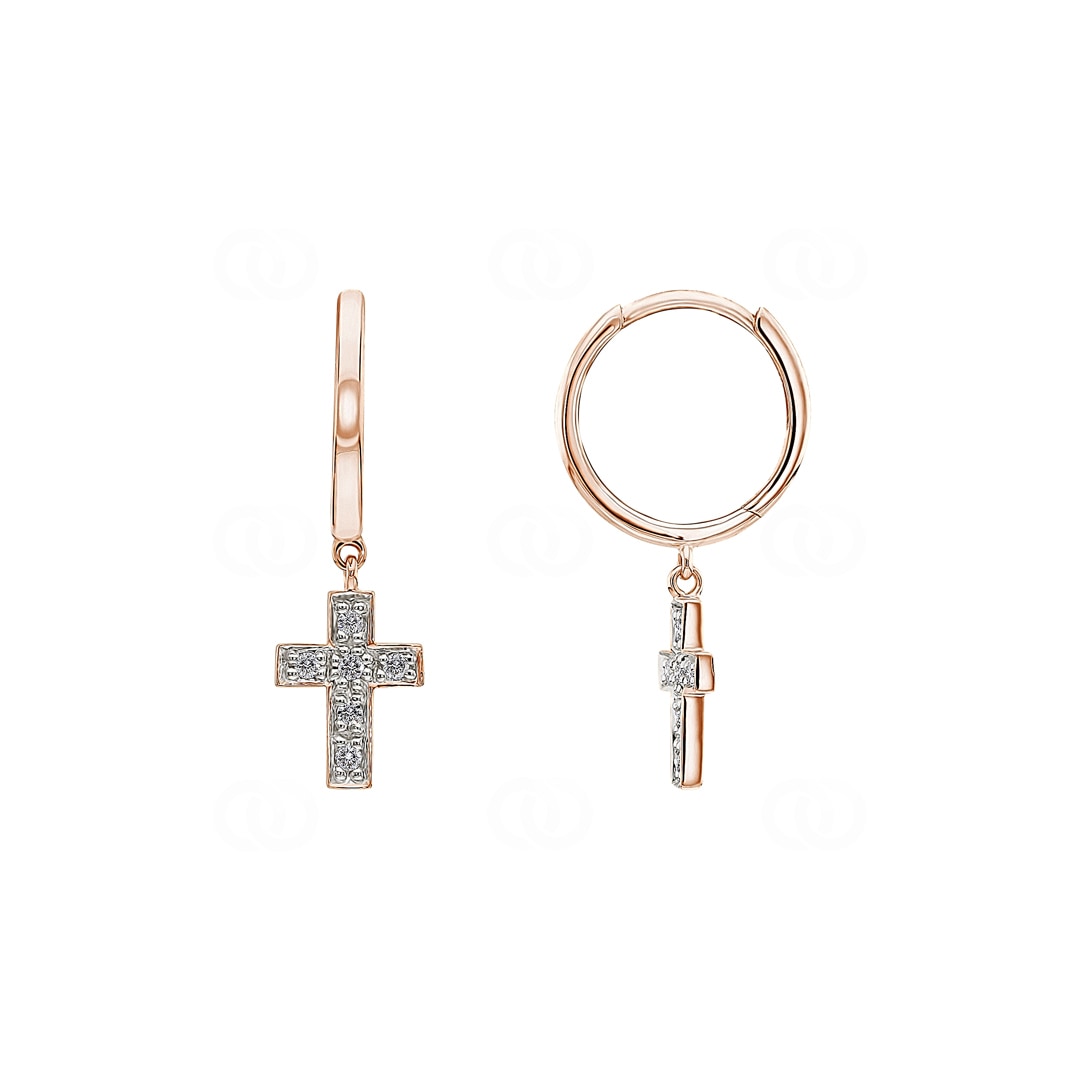 Kreolen 750/18 K Roségold Kreuz mit Diamanten 0.12 ct H/si