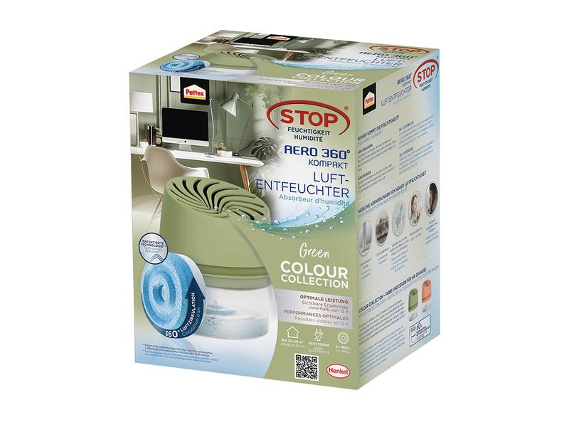 Pattex Aero 360° Kompaktgerät, Luftentfeuchter, 450 g, Grün Anti-Feuchtigkeite & Anti-Geruch