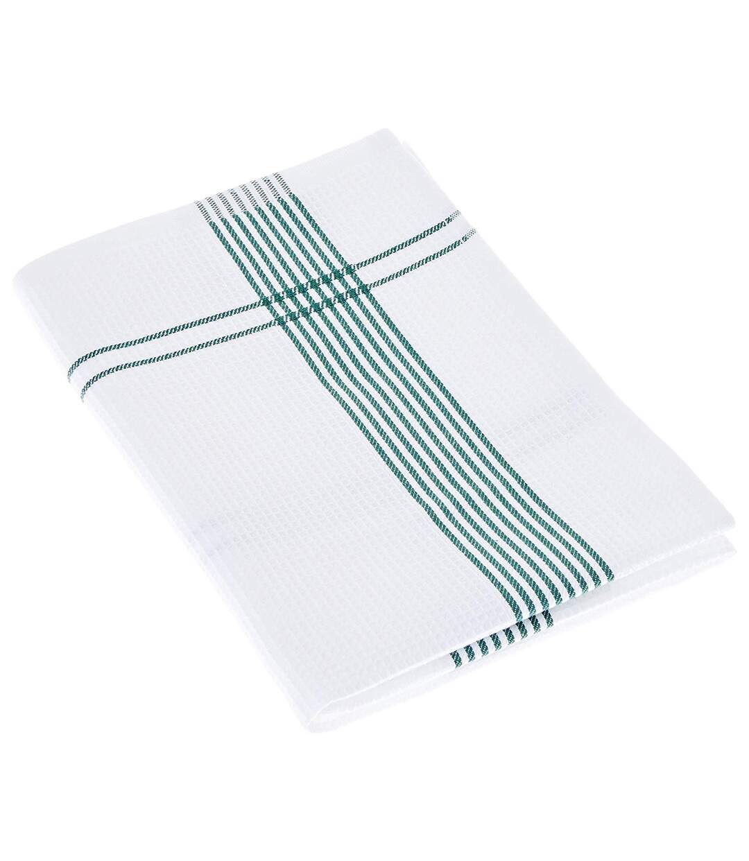 Torchon de cuisine 50x70 cm nid d'abeille WAFFLE PIQUET blanc filet vert