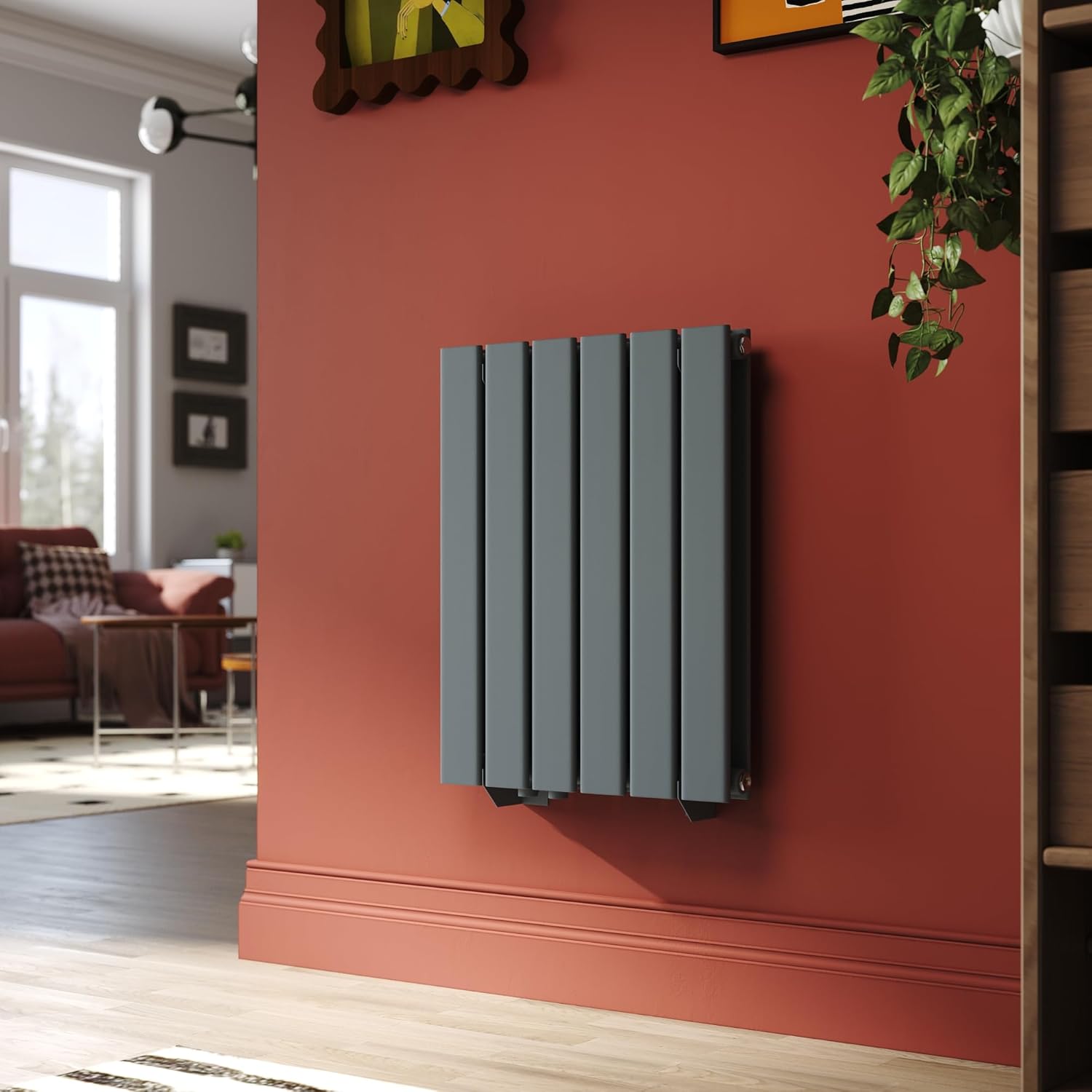 SONNI Design Heizkörper 600x465mm Anthrazit, Doppellagig Heizkörper flach und klein für Badezimmer, vertikaler Badheizkörper flach Paneelheizkörper für Bad Flachheizkörper mit Seitenanschluss