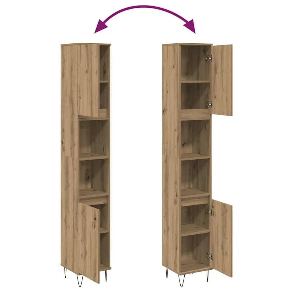 vidaXL - Kolomkast met 2 deuren 2 vakken - Artisan eiken - Hout - 30x30x190 cm