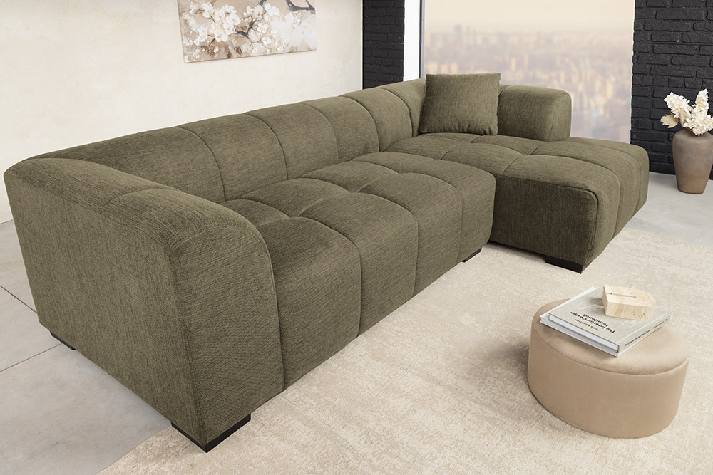 Modernes Ecksofa CITY 240cm grün Strukturstoff 3-Sitzer Couch inkl. Kissen