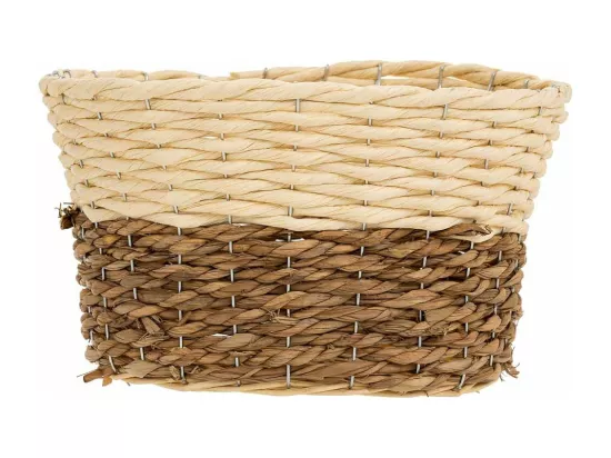 Panier en bois, corde de papier et fibre naturelle jaune 32x25x19,5h