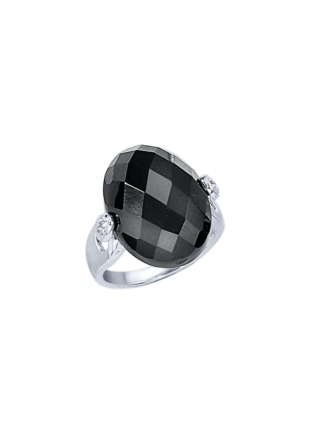 Damenring mit echt Onyx und synthetischen Zirkonia