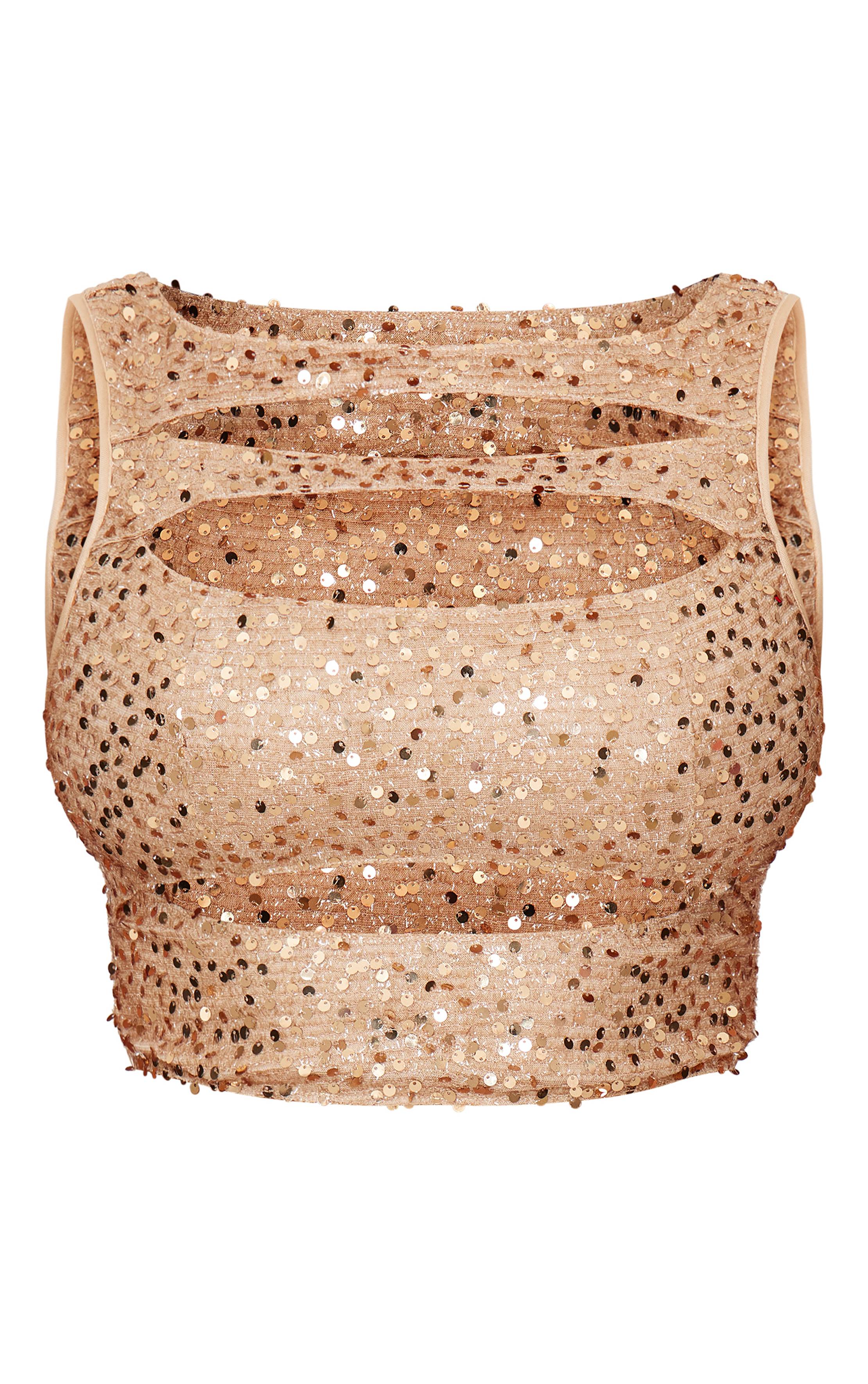 Doré Haut Shape À Sequins Dorés Avec Découpes Et Détail Torsadé Devant