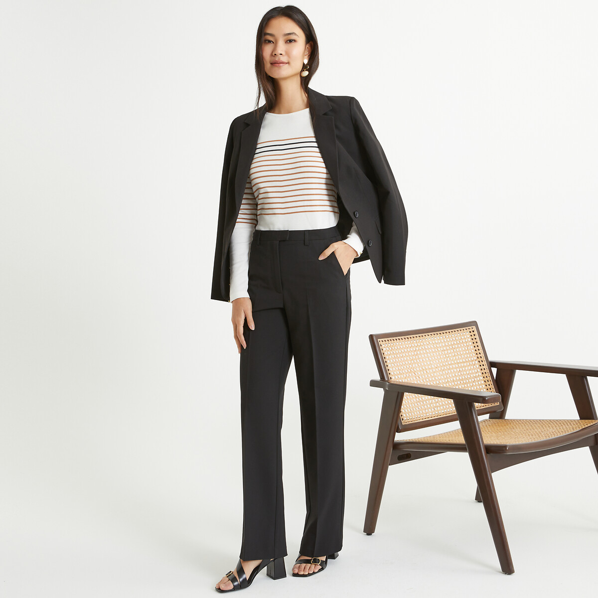 ANNE WEYBURN<br>Camiseta listrada, gola redonda, mangas compridas