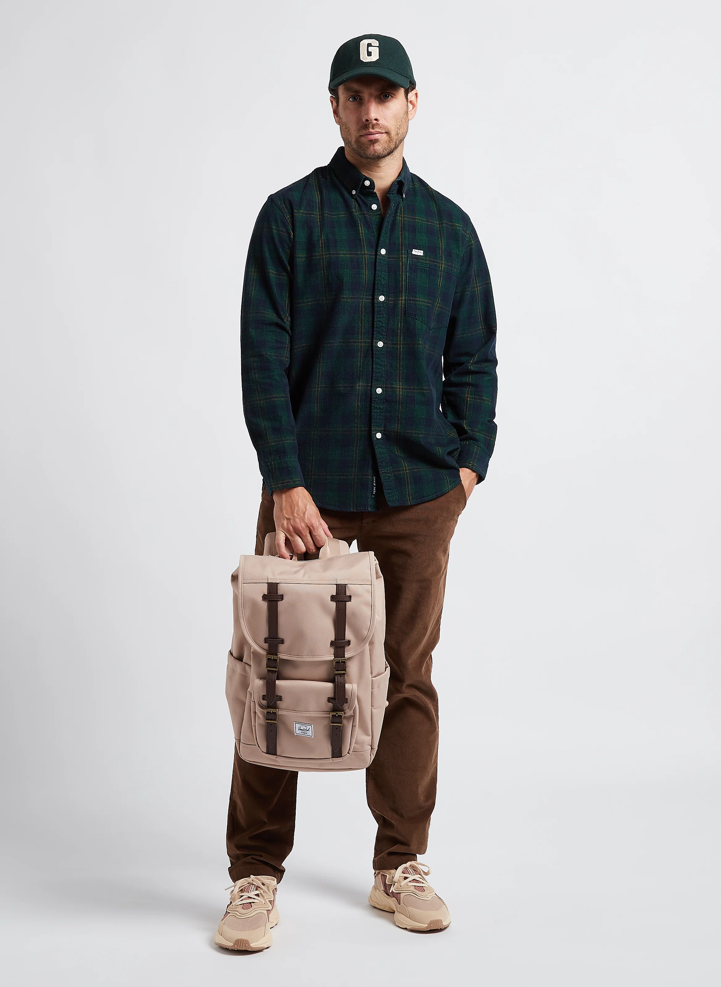 Pantalon droit en velours de coton bio mélangé | Marron