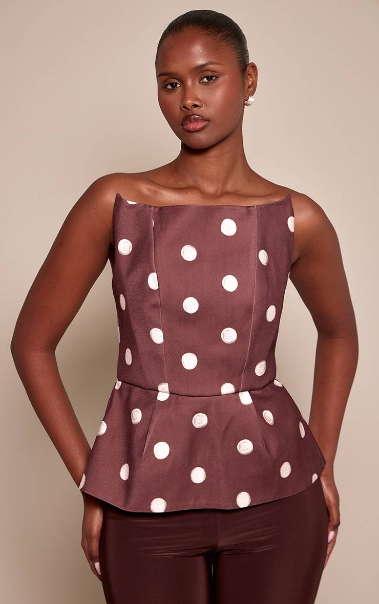 Chocolat Haut Bandeau Péplum Tissé Premium