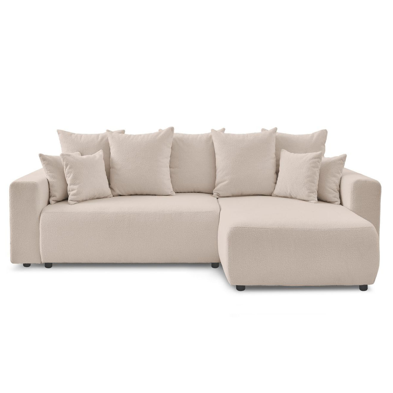 Bobochic Canapé d'angle convertible reversible bouclette Envy beige - 282x153x95 cm