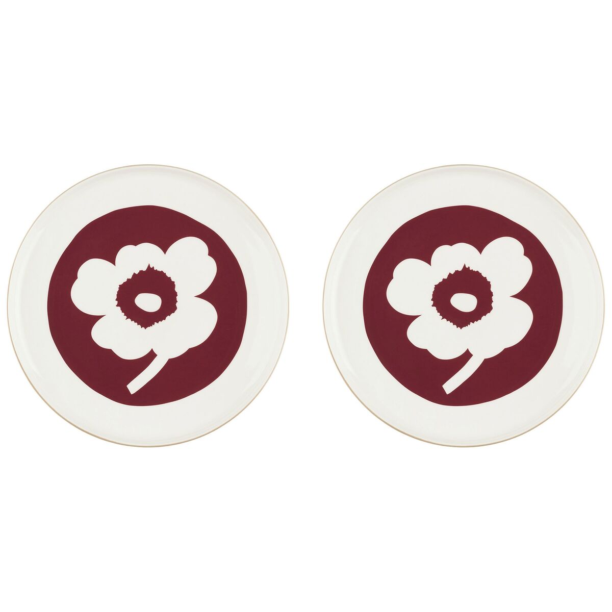 Unikko tallerken 25 cm 2 stk, hvit/cherry