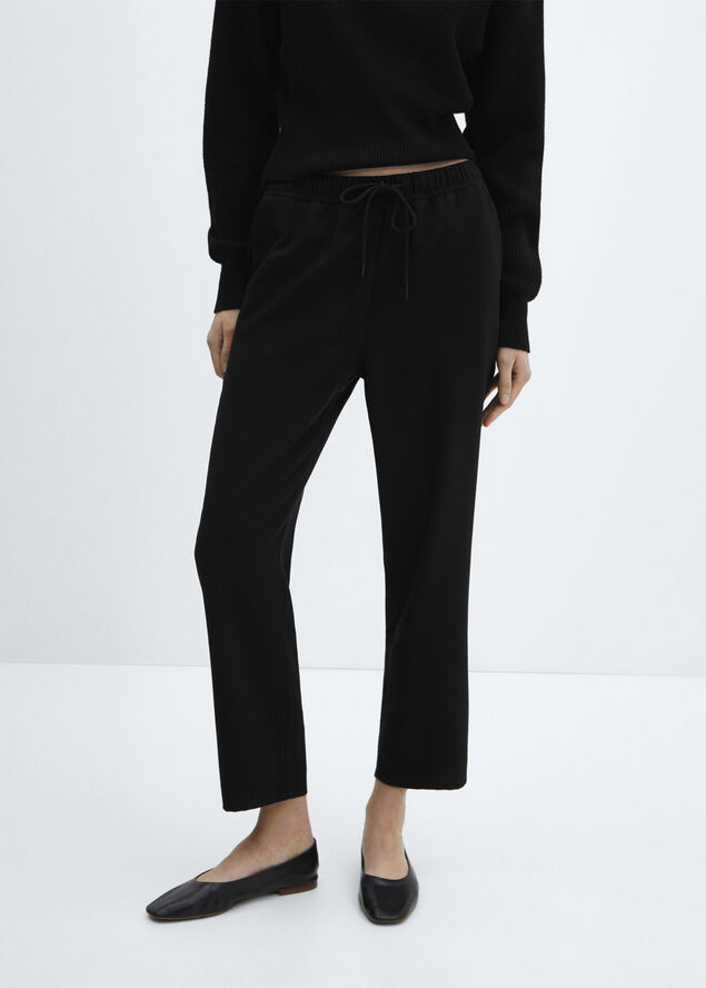 MANGO Flowy straight-fit trousers with bo Black
