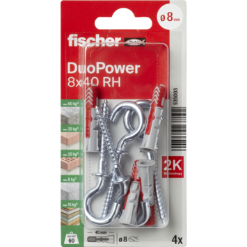 Fischer Universeelplug DuoPower 8x40mm met ronde haak 2 stuks