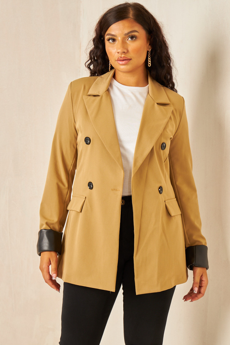 Veste blazer bi-matière camel