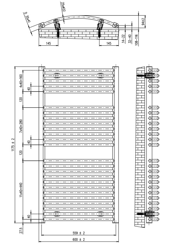 Plieger Palermo NXT gebogen radiator 60x117.5cm wit glans