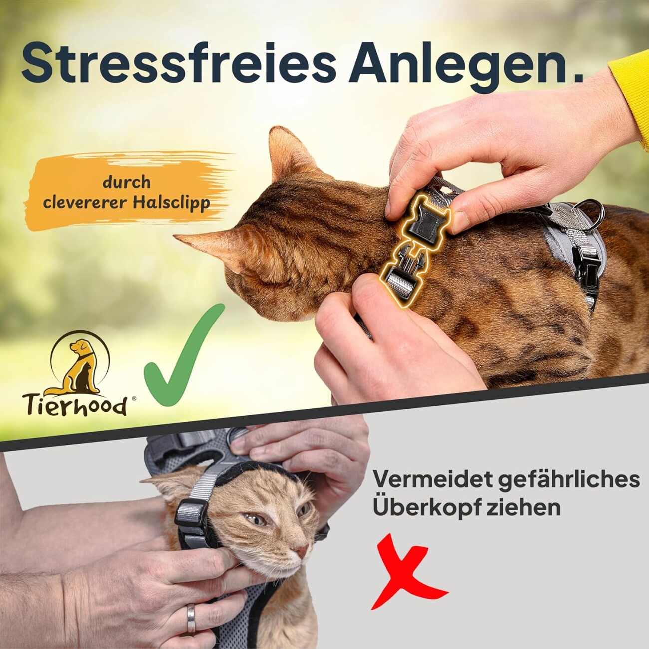 Tierhood Katzengeschirr mit Leine grau M