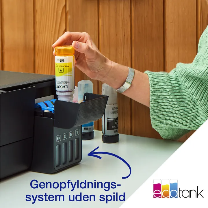 Epson EcoTank ET-2830 - Multifunktionsprinter - farve - blækprinter - ITS - A4 (medie) - op til 15 spm (udskriver) - 100 ark - Wi-Fi, USB - sort