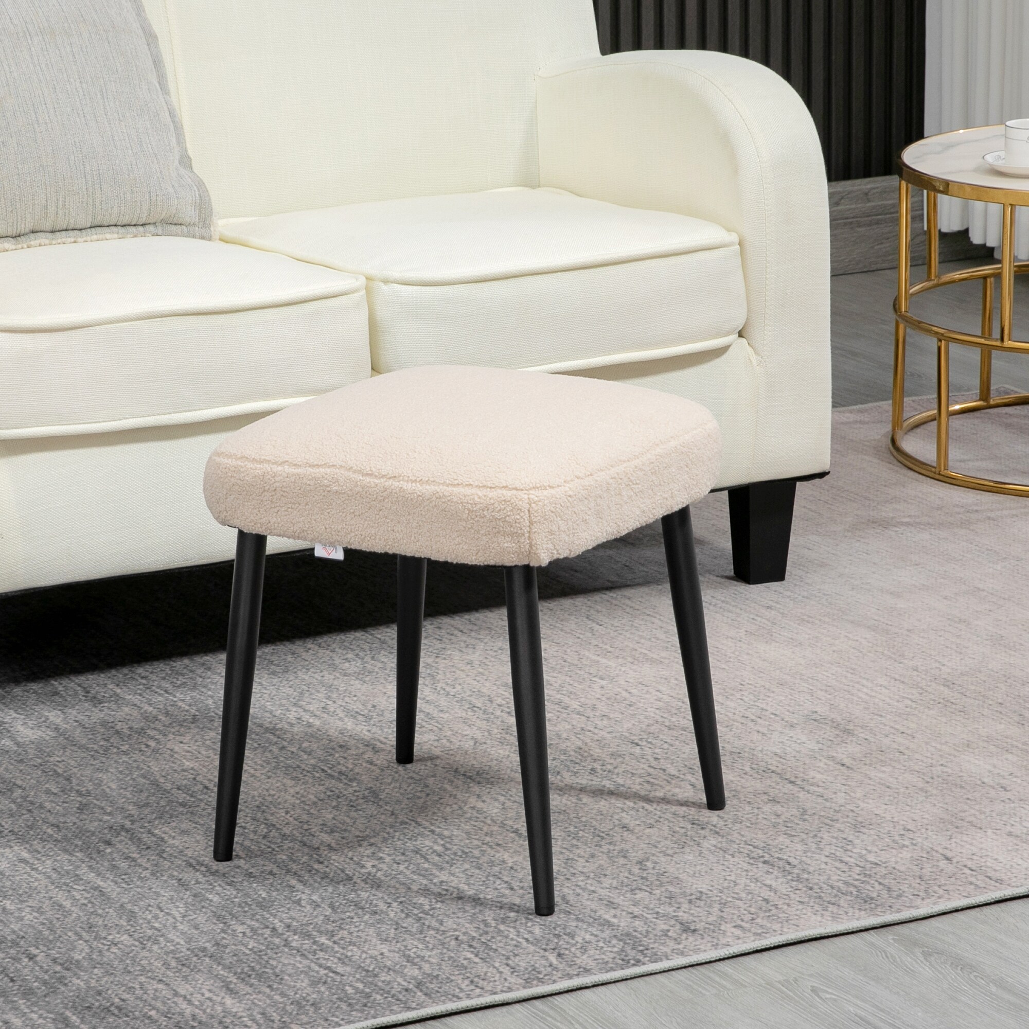 HOMCOM Fußhocker mit Stahlbeine beige 42L x 42B x 47H cm