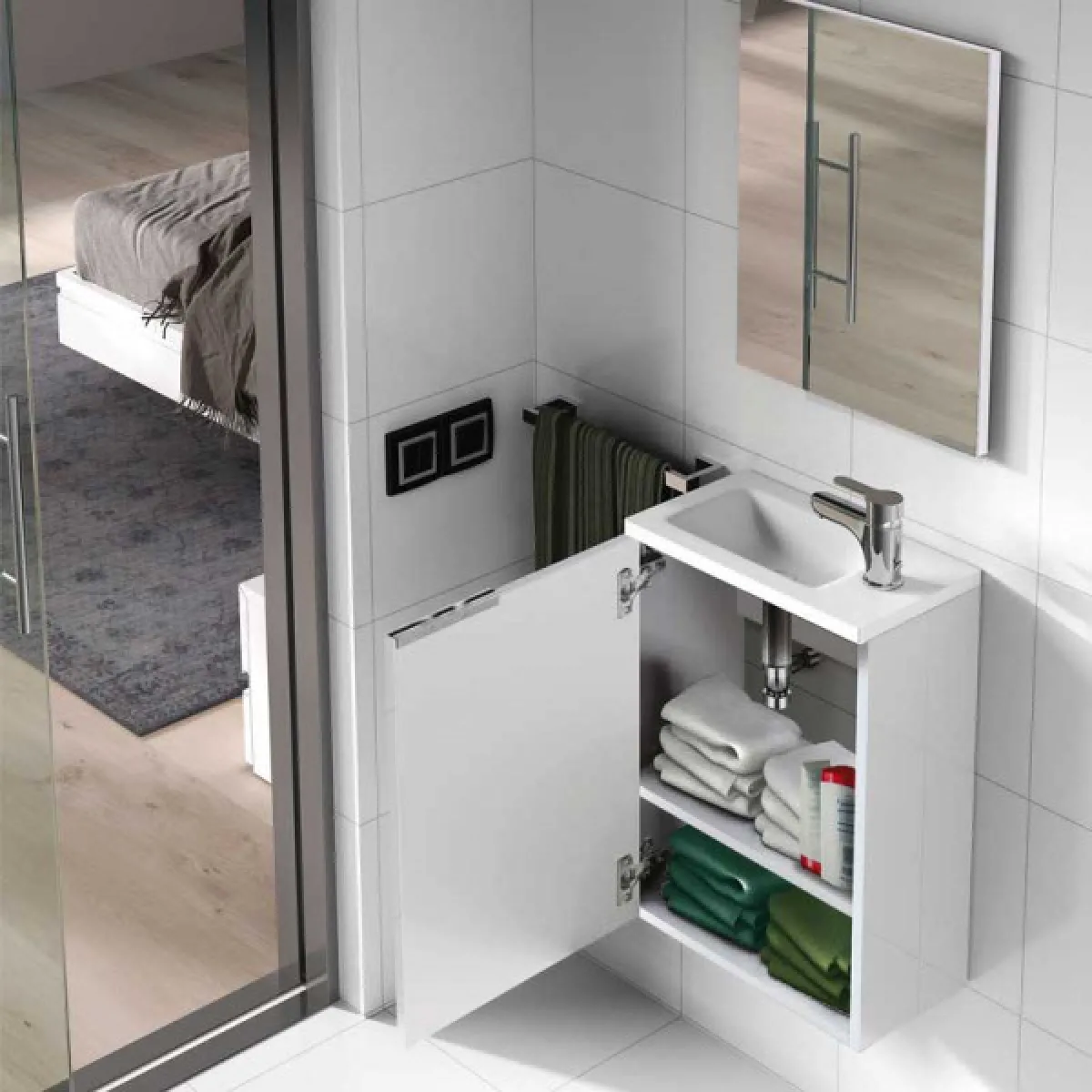 Dansmamaison Meuble lave main 40 cm + miroir - Blanc