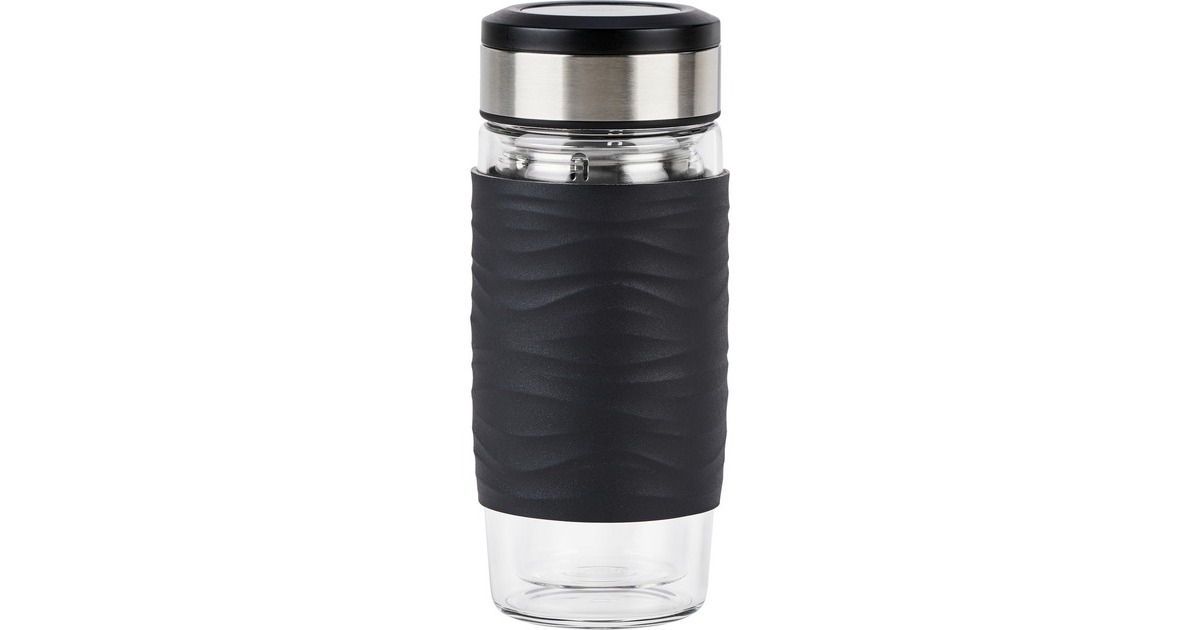 EmsaTea Mug Thermosbeker 0,4 Liter  (Zwart/transparant, Glas, schroefdop)