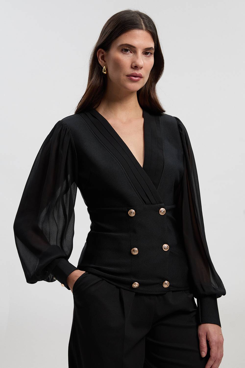 KarenMillen Haut Blazer Tricoté à Boutons Militaires Mélange Tissé Forme Ajustée