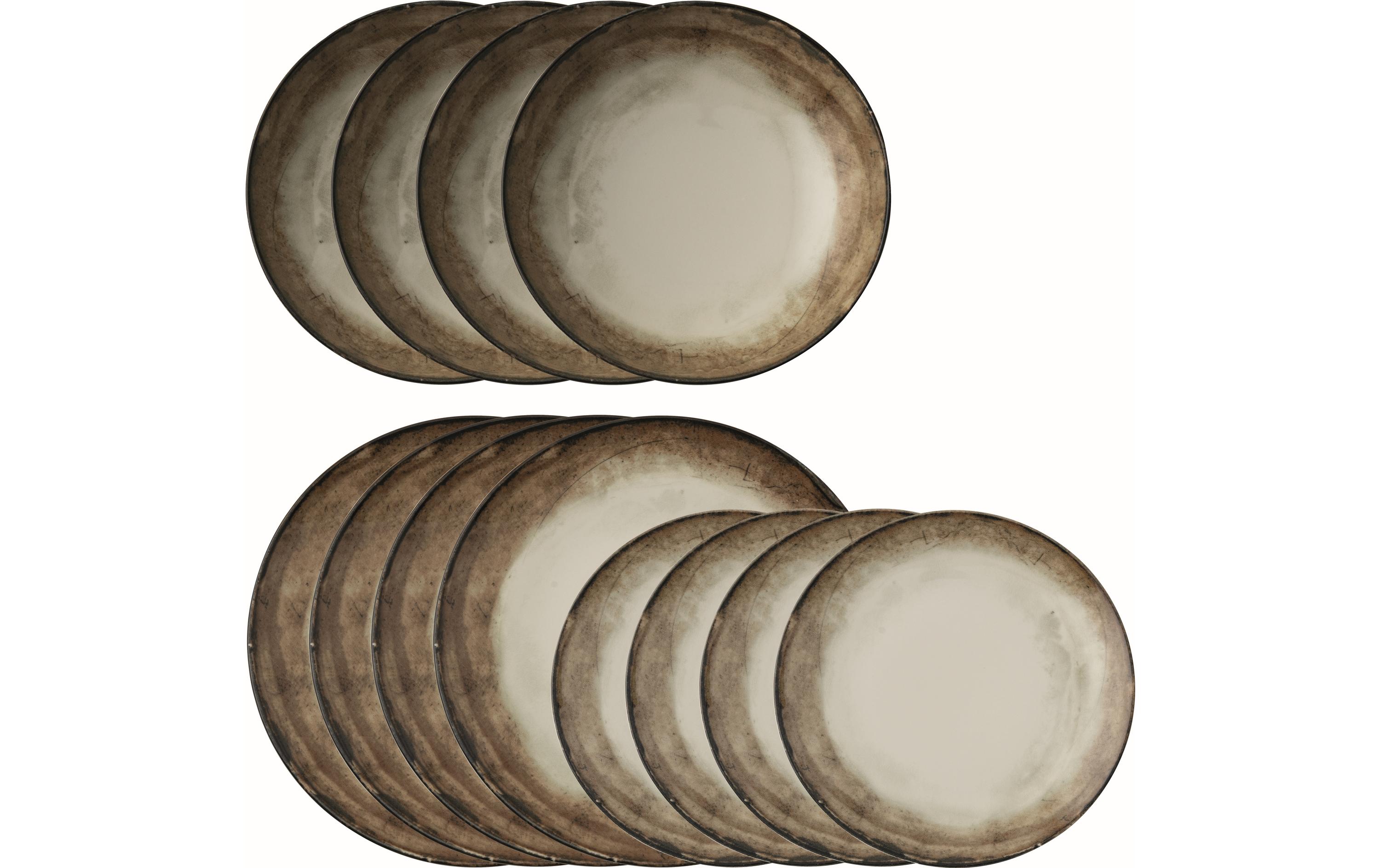 Speise-Service Shade Earth 12 Stück, Braun/Weiss/Hellbraun<br>Teller Service Set aus Porzellan
