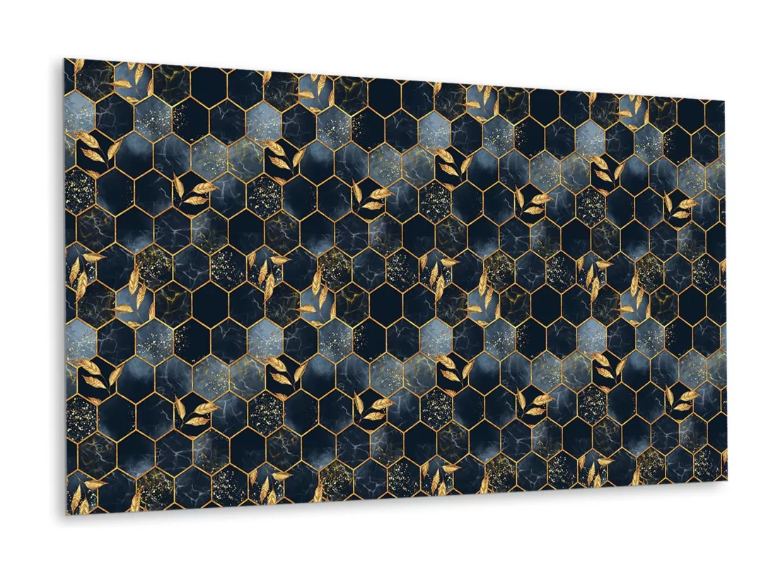 Panneaux muraux en vinyle, Planches en vinyle adhésives - 100x50 cm - Feuilles et hexagones