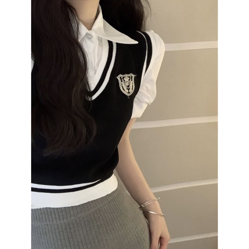 Dreamkura - V-hals applicatie gestreept vest