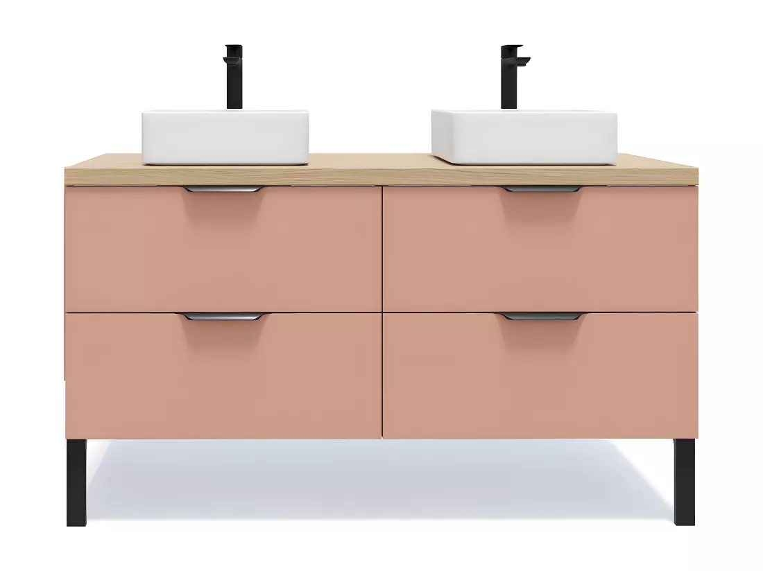 Meuble de salle de bain suspendu 2 vasques à poser 140cm 4 tiroirs Abricot - Soho