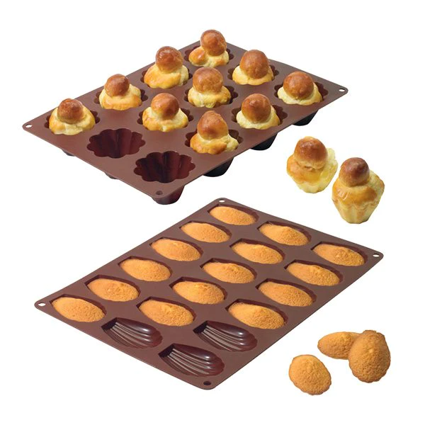 Lot de 2 Flexi'moules : 1 plaque 18 madeleines + 1 plaque 12 briochett